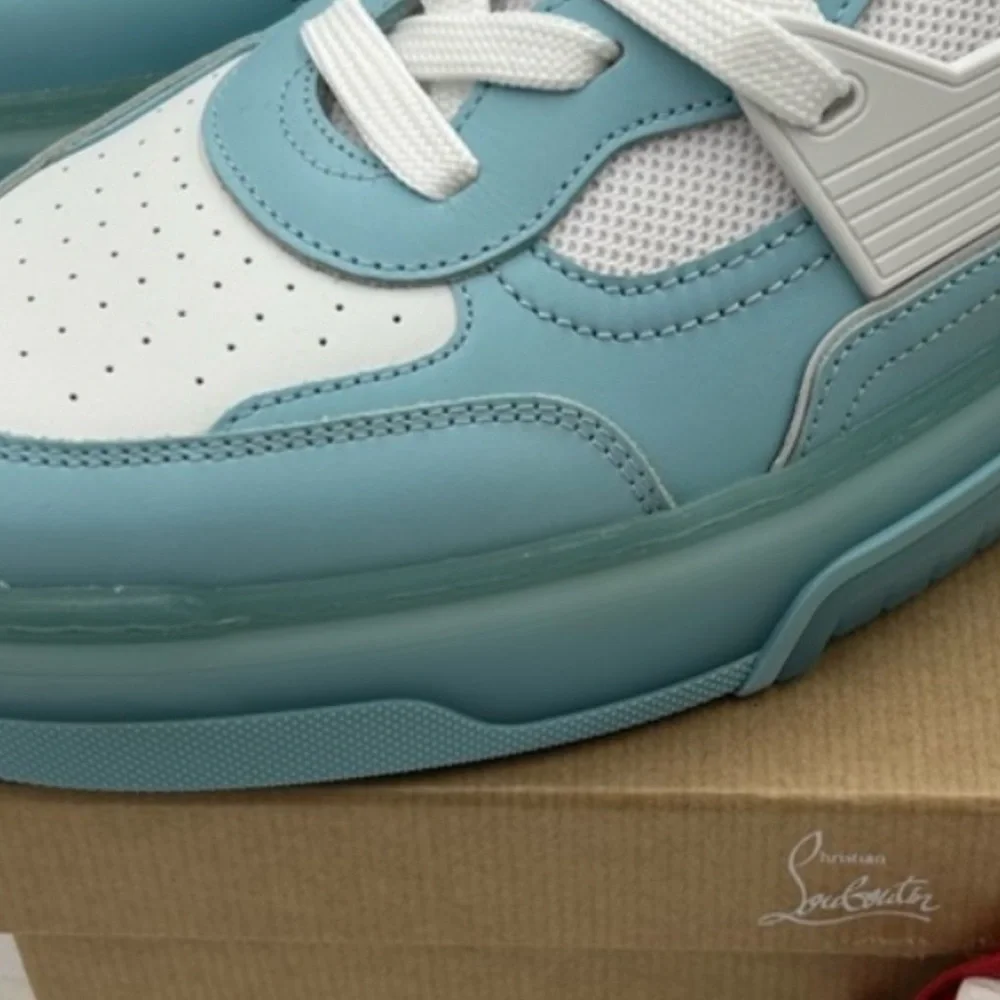 Christian Louboutin Mens Astroloubi leather trim Light Blue and White Sneakers. - Picture 4 of 8